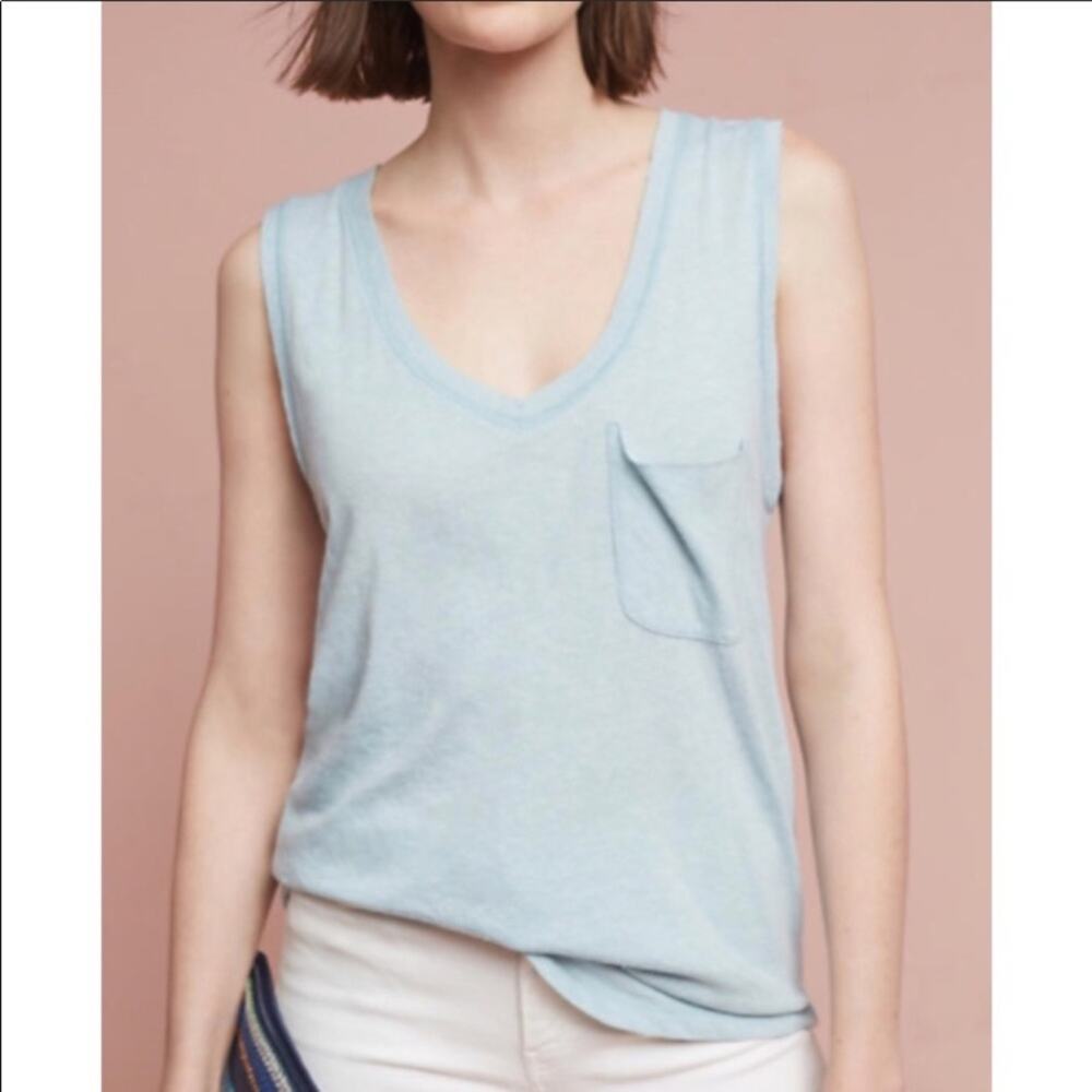 Anthropologie Postmark Sky Blue Pocket V-Neck Tunic Top